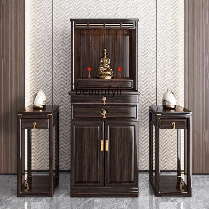 Santuario de Buda de madera Ugyen, gabinete de Buda, mesa de adoración, santuario de Buda, Dios de la riqueza, mesa de adoración de Bodhisattva