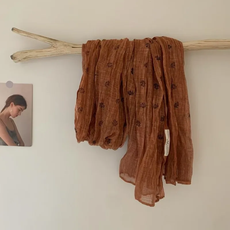 

Artistic retro printed cashew scarf, crinkled autumn sun protection neck shawl, Korean-style women's new silk scarf