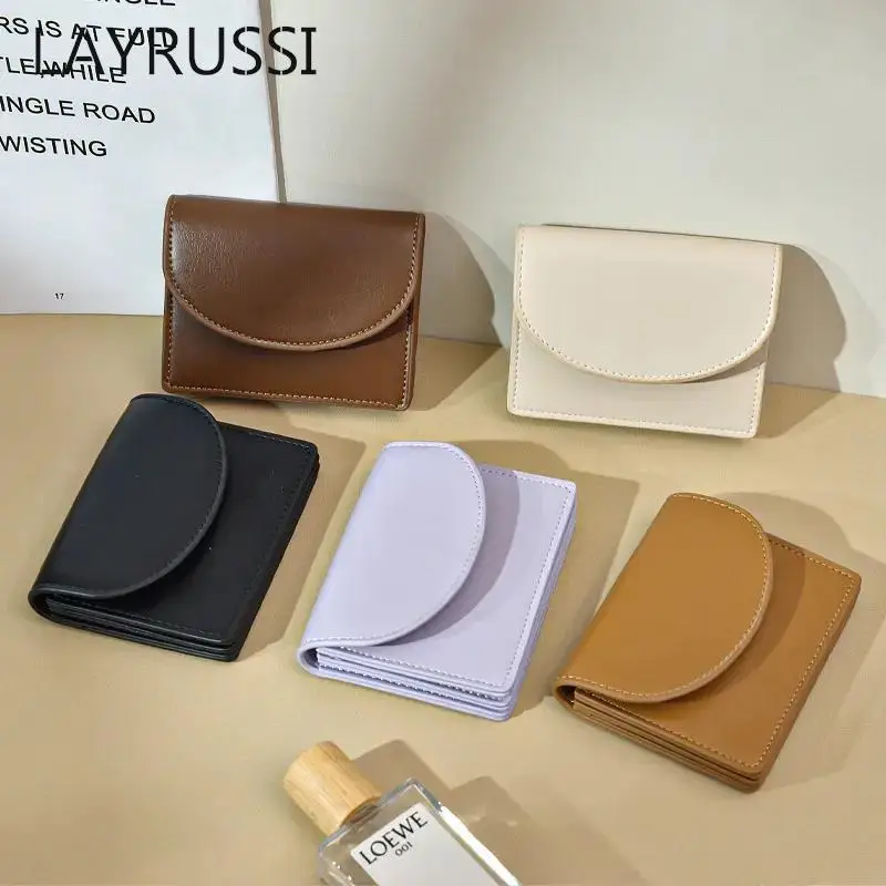 LAYRUSSI New Korean Ins Women Card Wallet Simple Small Pure Color Coin Purse Short Fold Thin Card Holder Student Fashion Wallet