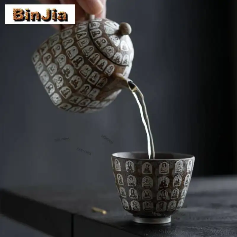 120ml Gilt Silver Thousand Buddhas Teacup Retro Tea Bowl Single Cups Tea-tasting Fragrance Cup Chazhan Master Cups Tea Services