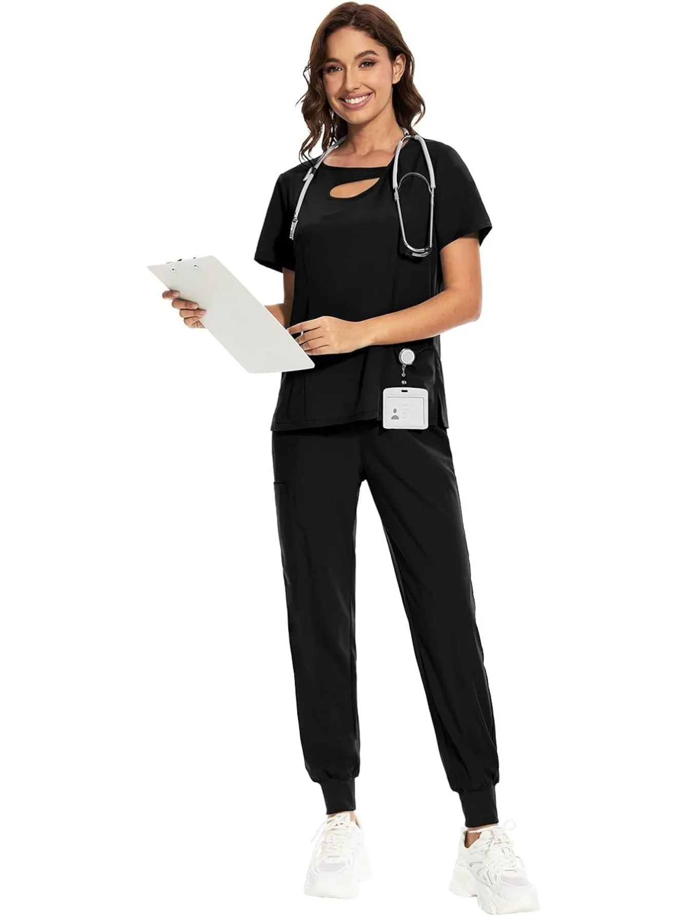 Scrub Set For Doctors Nurses in Nursing Homes and Beauty Salons Workwear for Healthcare Workersw Design Neck 4 Way Stretch Top