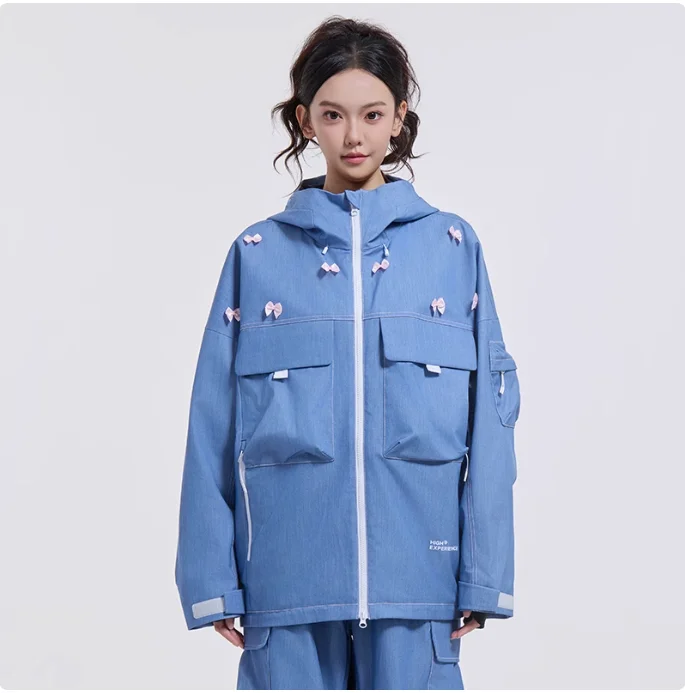HIGH EXPERIENCE Ski Clothes Women\'s Single Board Double Board Cute Sweet Windproof Waterproof Ski Clothes Jacket Wear resistant