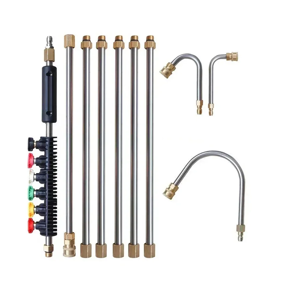 

Premium Stainless Steel Pressure Washer Extension Pole Kit 4000PSI Spray Drain Cleaner Nozzl Design Easy to Use