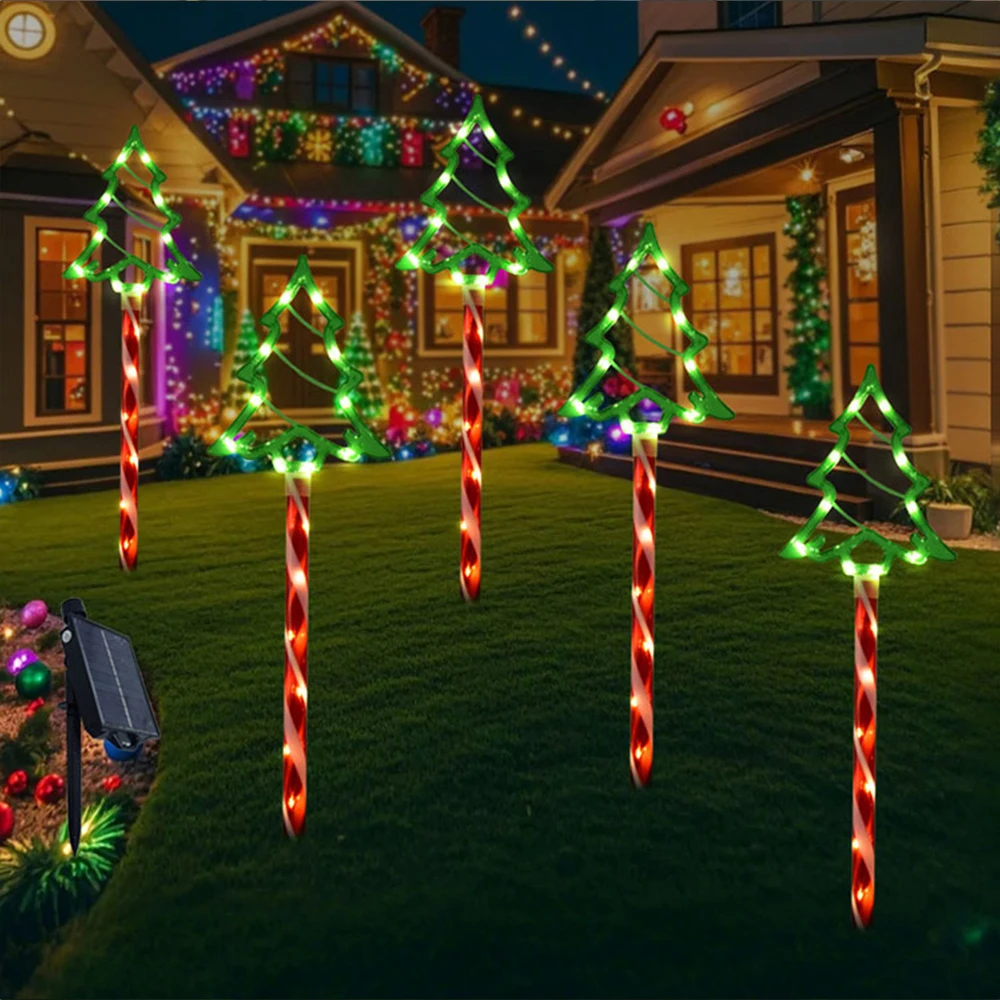

5PC/Set Solar Christmas Candy Cane Light Outdoor Waterproof Floor Mounted Light String Garden Courtyard Christmas Decor