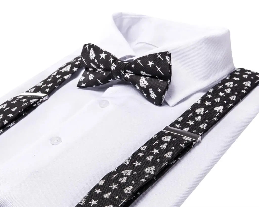 Hi-Tie nero seta natale Mens bretelle Jacquard papillon Hanky gemello Y Clip posteriore su bretelle regolabili papillon matrimonio lusso