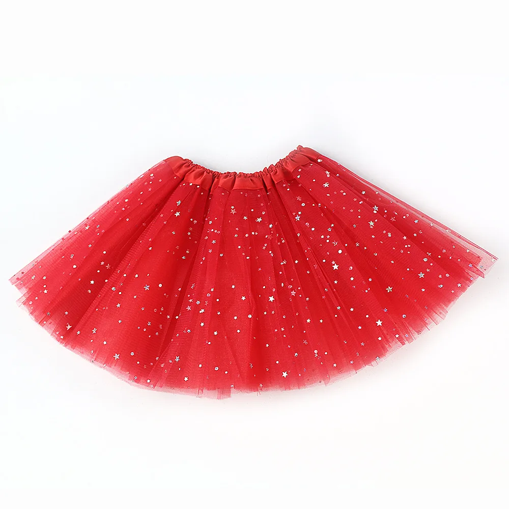 Kids Baby Star Glitter Dance Tutu Skirt For Girl Sequin 3 Layers Tulle Toddler Pettiskirt Children Chiffon 2-8T