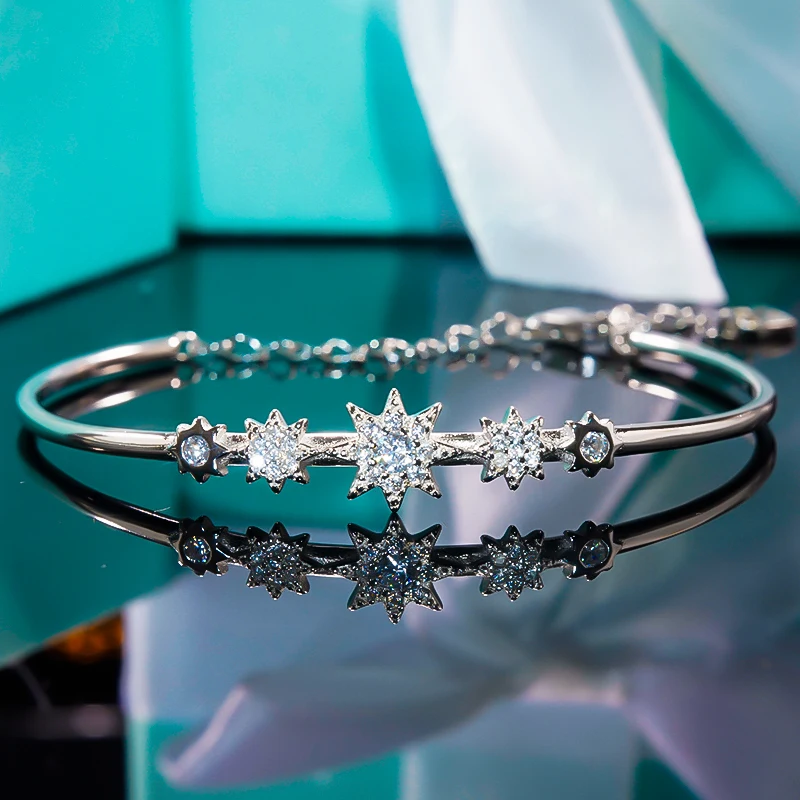 

Eight-Pointed Star Super Fairy Snowflake Bracelet For Women 925 Sterling Silver Platinum Plated Diamond Anniversary Fine Jewelry