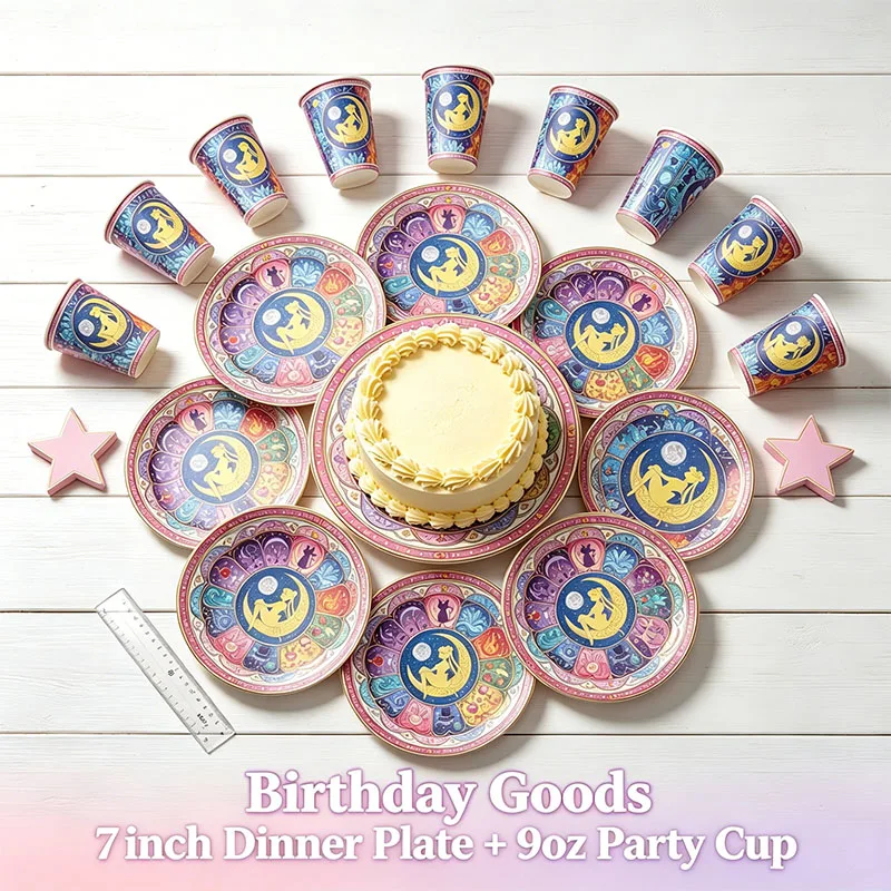 Cartoon Sailored Moons Themed Paper  Plate Cup Combination for Birthday Party Arrangement Gifts Decoration Packing Set view 2