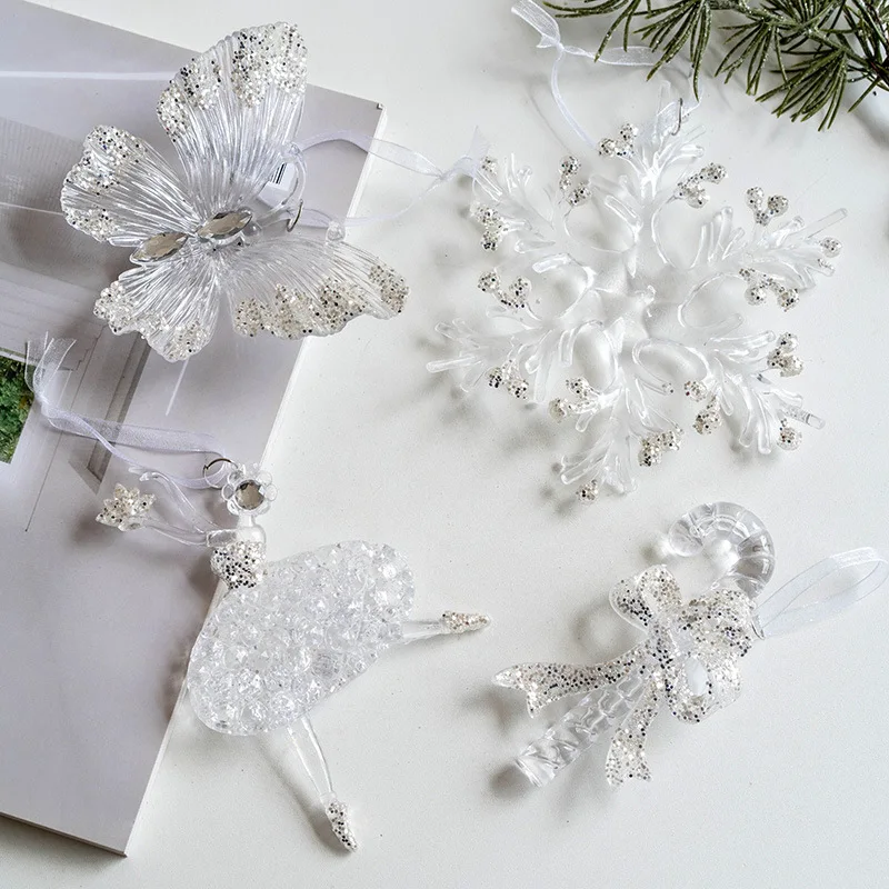Christmas Tree Atmosphere Hanging Decoration Transparent Acrylic Craft Snowflake Deer Angel Pendant Christmas Decoration Gift
