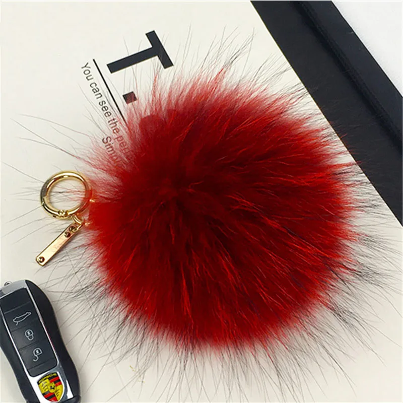 

100% Natural Fox Fur Pompom keychains Raccoon Fur Pom Pom Pendant Keyring Fur Pompon For Bags Women Jewelry Accessories Gifts