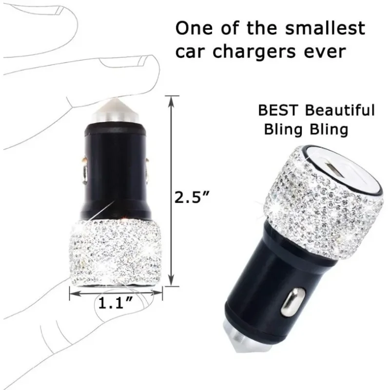 Caricabatteria per auto doppio USB Bling Bling Decorazioni per auto in cristallo con strass fatti a mano per decorazioni per auto a ricarica rapida