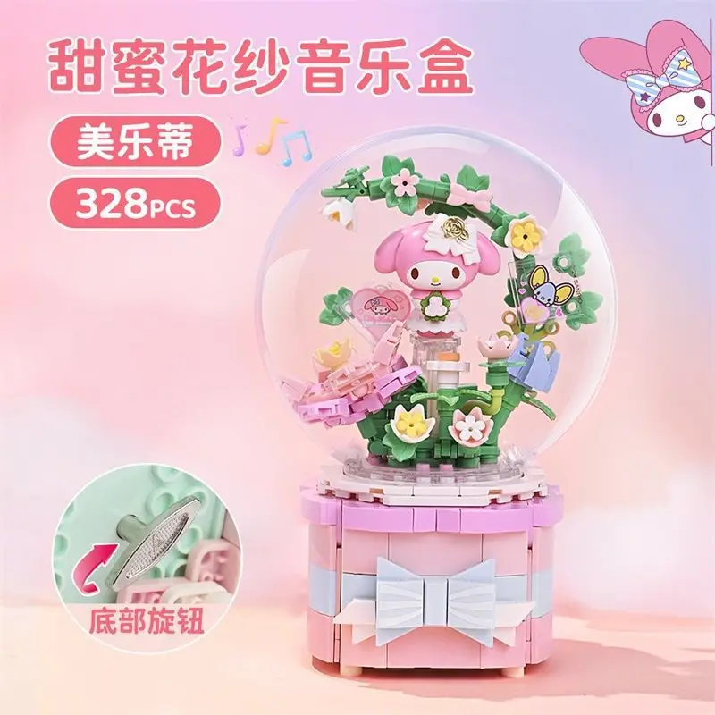 Genuine Keeppley Building Block Sanrio Music Box Kuromi MyMelody Educational Splicing Toy Model Desktop Ornament Collection Gift