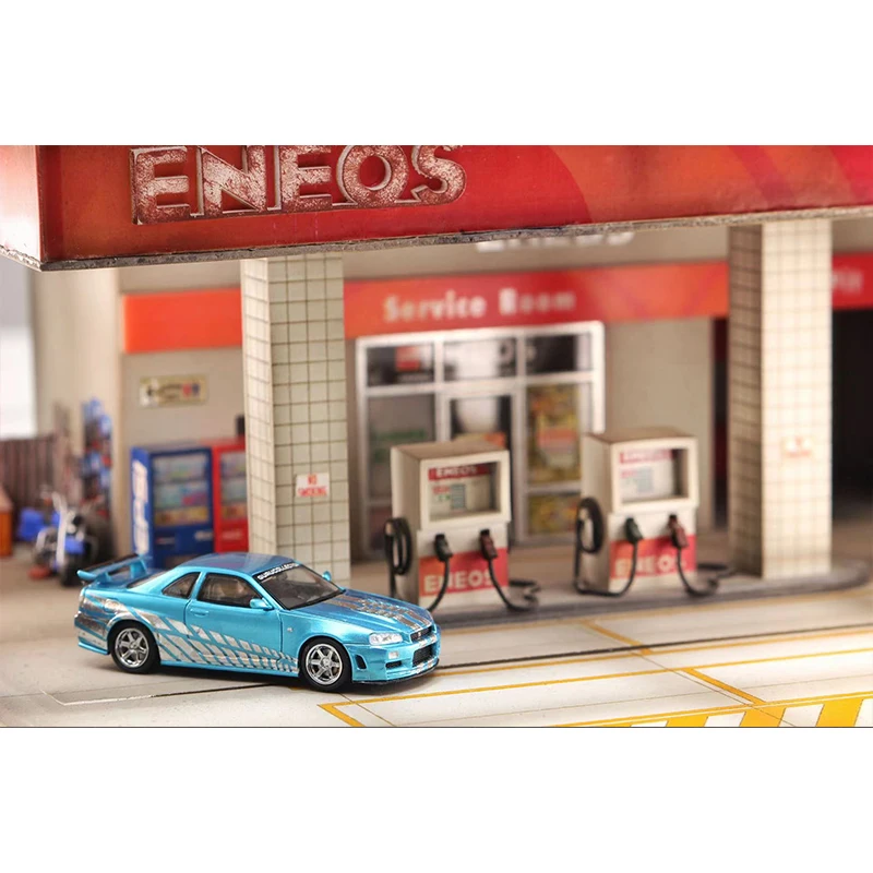 SH In Stock 1:64 Skyline GTR R34 Gurucollector Electroplated Blue Diecast Diorama Car Model Collection Miniature Stance Hunters