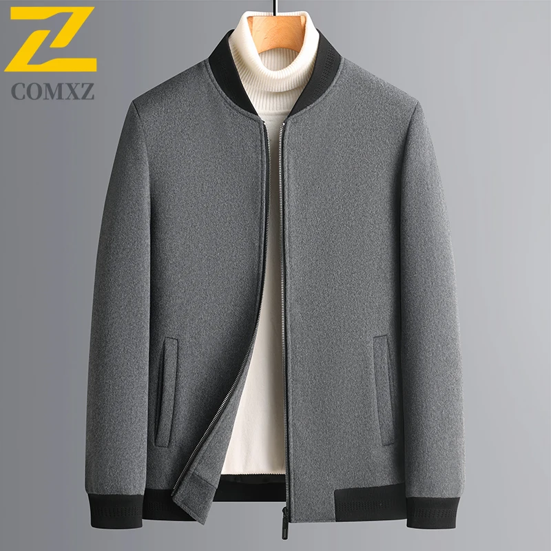COMXZ 2025 New Wool Jacket Mens Casual Baseball Collar Commuting Office Coat Fashionable Comfortable Business Casual Outerwear