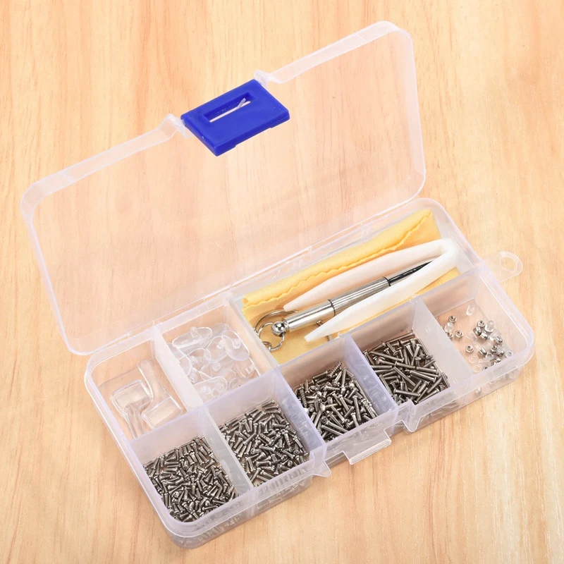Kit de reparación de gafas de sol con tornillos, pinzas, destornillador, Mini tornillos pequeños, tuercas, surtido de almohadillas nasales de reparación de gafas