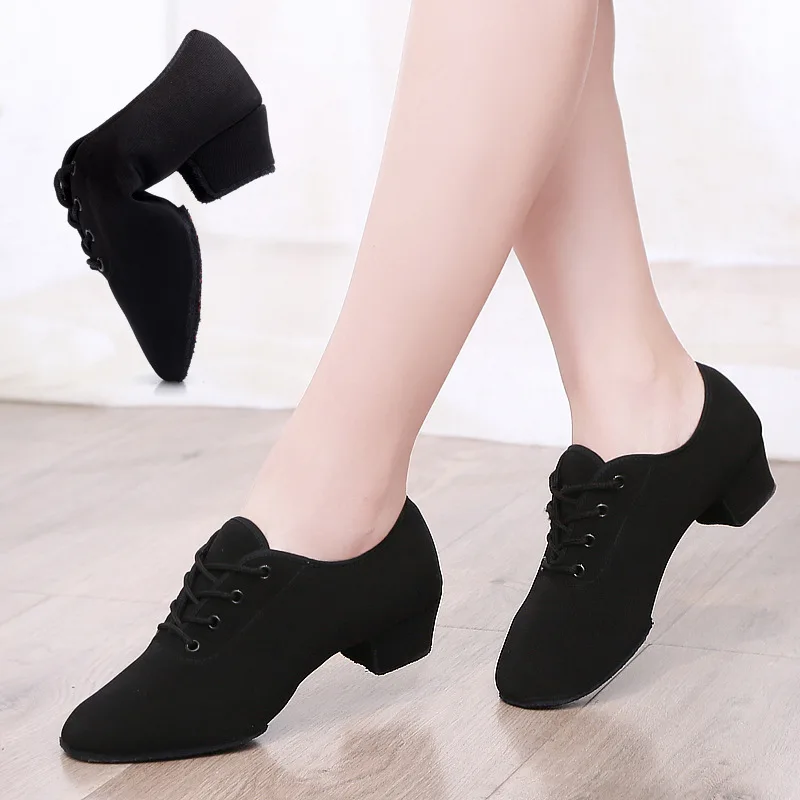 Women's Dance Shoes Closed Toe Lace-up Split-Sole Standard Practice Social Salsa Ballroom Latin Jazz Beginner Teaching Dance Sho