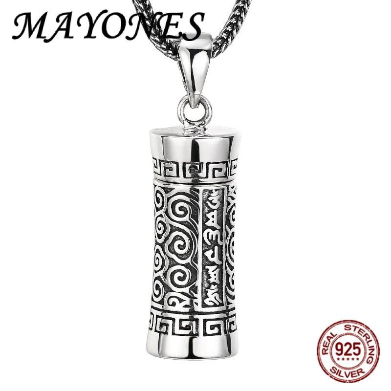 

Real 925 Sterling Silver Retro Auspicious Cloud Six Character Curse Gaya Box Pendant Men's And Women's Lucky Charms
