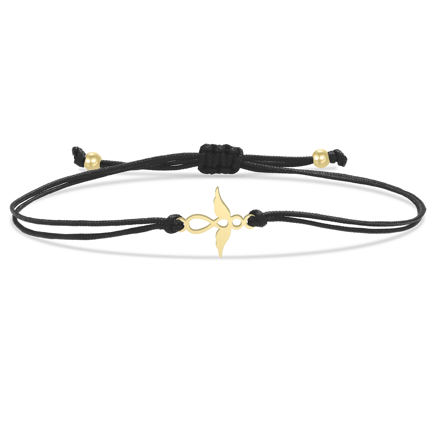 Gold-plated Stainless Steel Delicate Polished Nice Infinity With Angel Wing Lucky Charm Bracelet Women Black Red String Jewelry