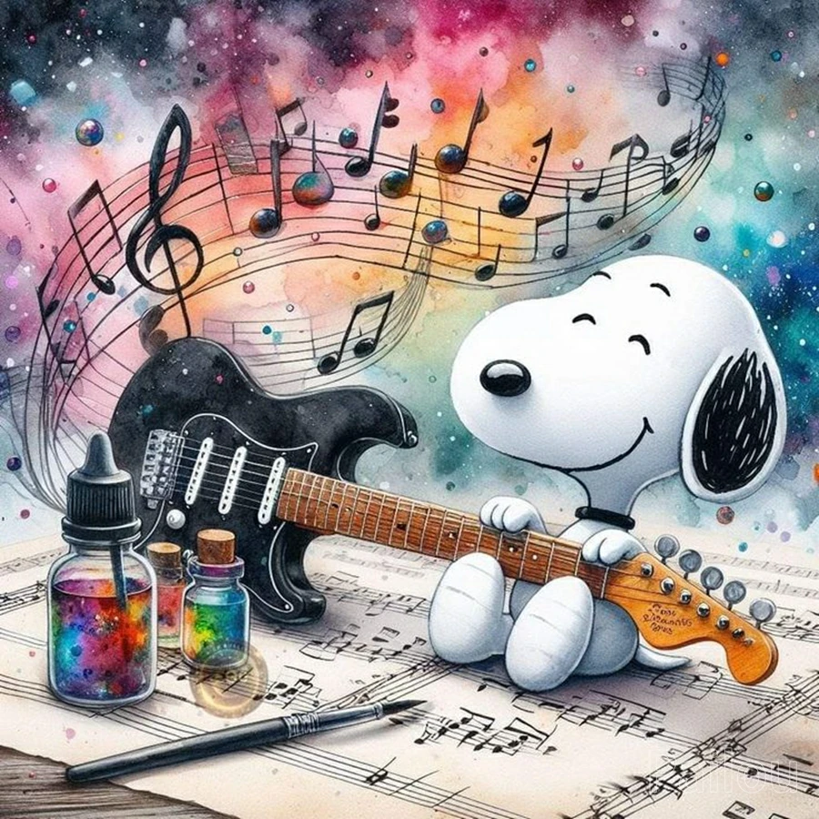 アート・デザイン・音楽 SNOOPY IN PAINTINGS Musical Snoopy with Violin Piano Cartoon Comic Mosaic Embroidery