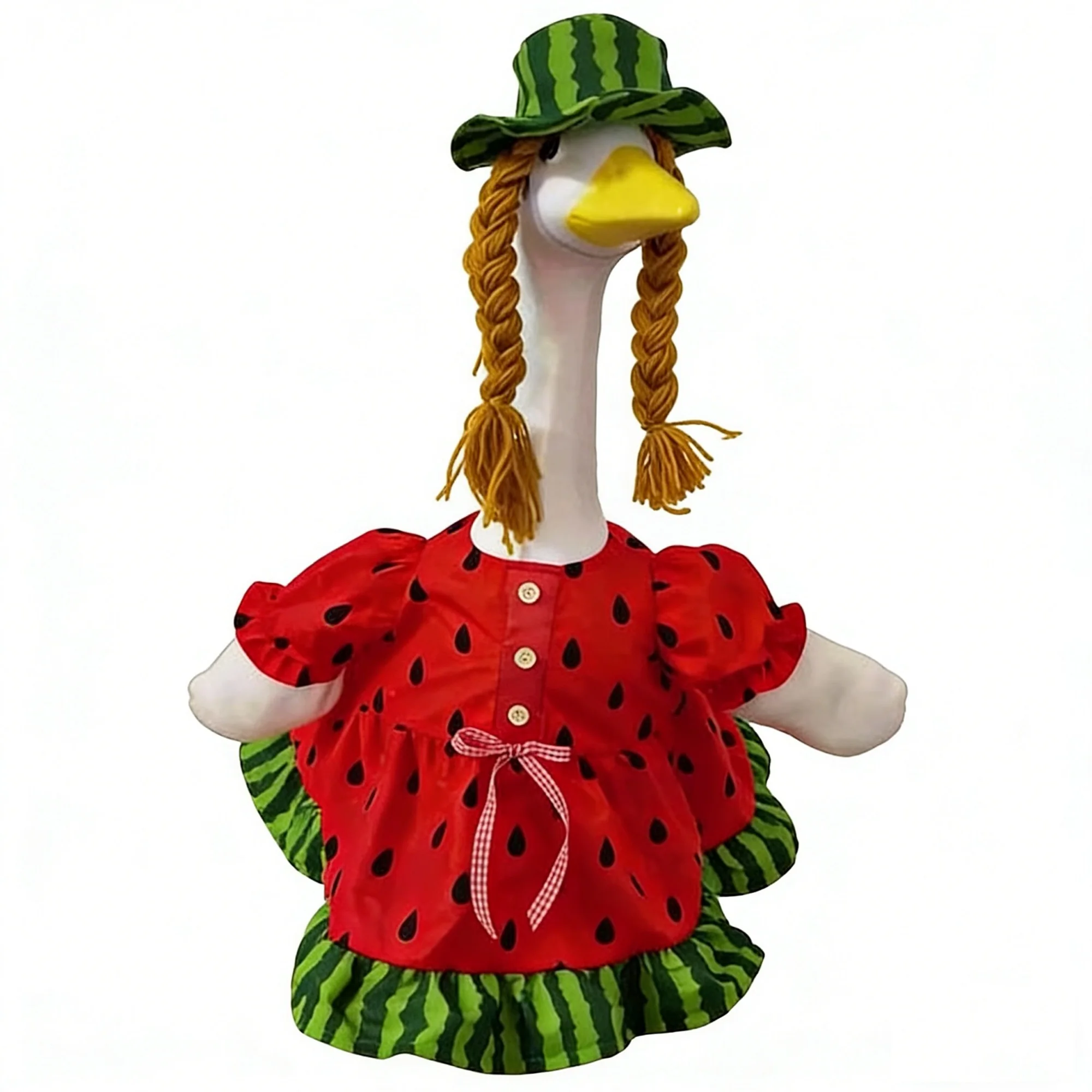Porch Goose Summer Outfits 23inch Goose Watermelon Costumes Included Dress and Hat with Braids Garden Decor