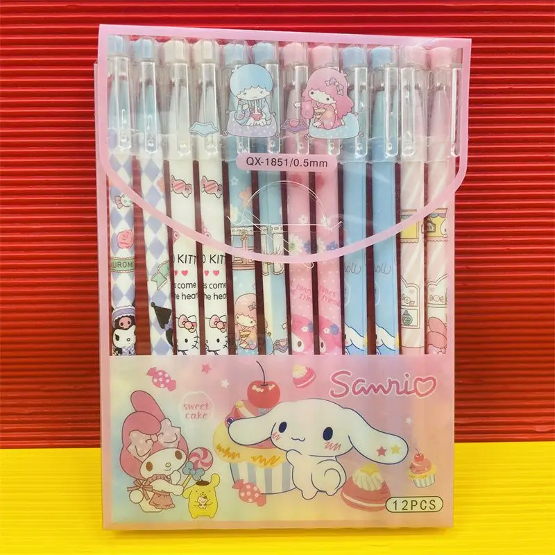 Sanrio anime cartoon kawaii Hello Kitty Kuromi My melody signature pen 0.5mm black gel pen set ruler learning stationery gift