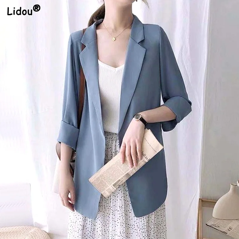 

Straight Formal Casual Office Lady Thin Solid Regular Simplicity Loose Notched Blazers Capable Women's Clothing Spring Summer