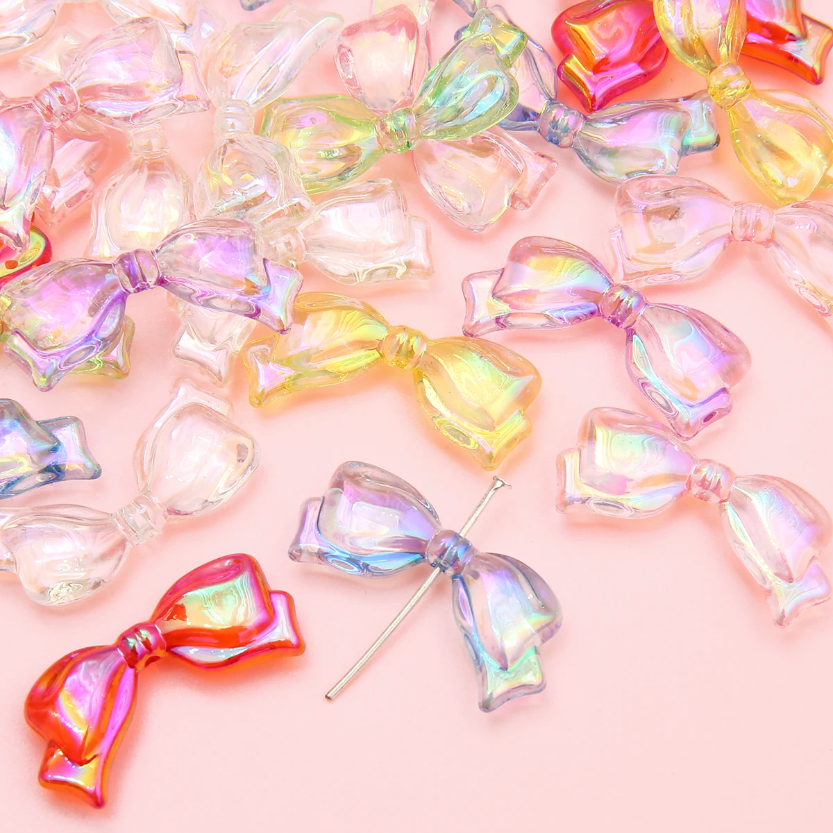 About4-10Pcs acrylic transparent colorful through-hole bow accessories handmade DIY couple bracelet necklace earrings