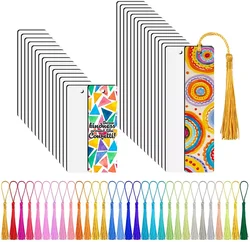 30Pcs Double Sides Print MDF Wood Sublimation Blank Bookmarks Sublimation Blank Products DIY Bookmark with Tassels