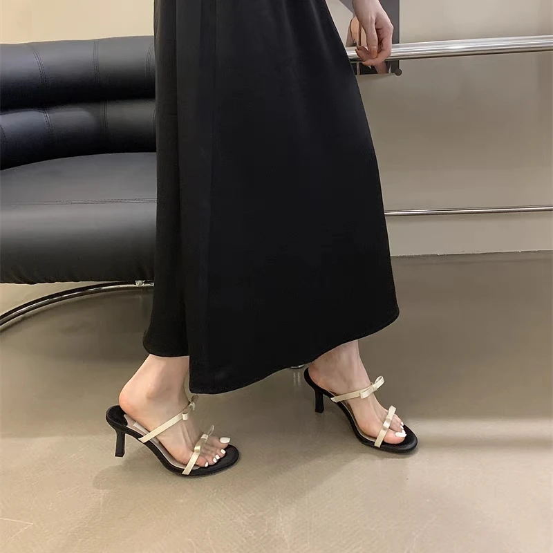 BCEBYL 2023 New Arrival Summer Fashion Sexy Black Sandals Banquet Bow Women\'s Shoes Simple Color Matching Stiletto Slippers