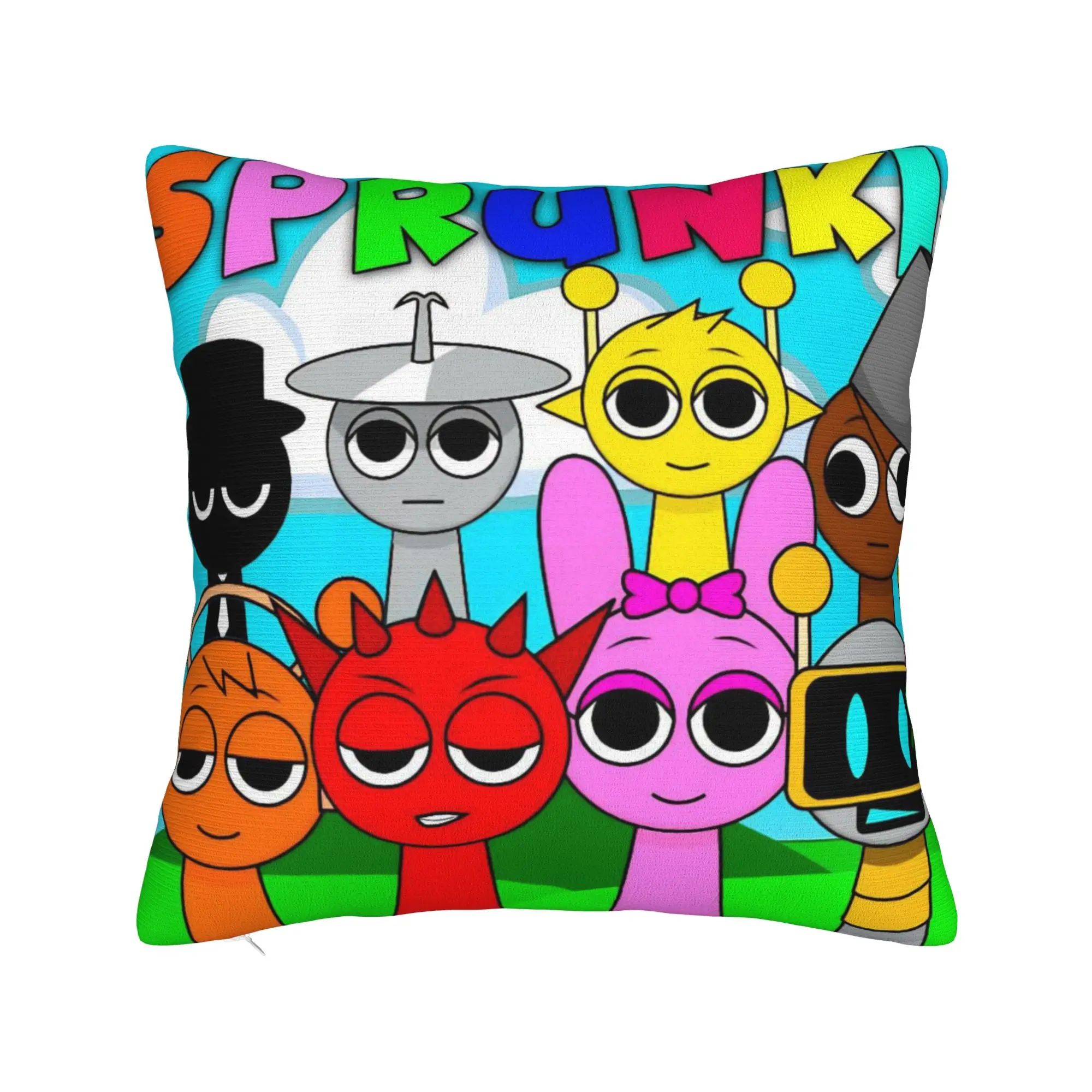 Sprunki Game Square Pillow Cases Cartoon Song Cushion Cover Funny Zippered Decorative Pillowcase for Home 45*45cm