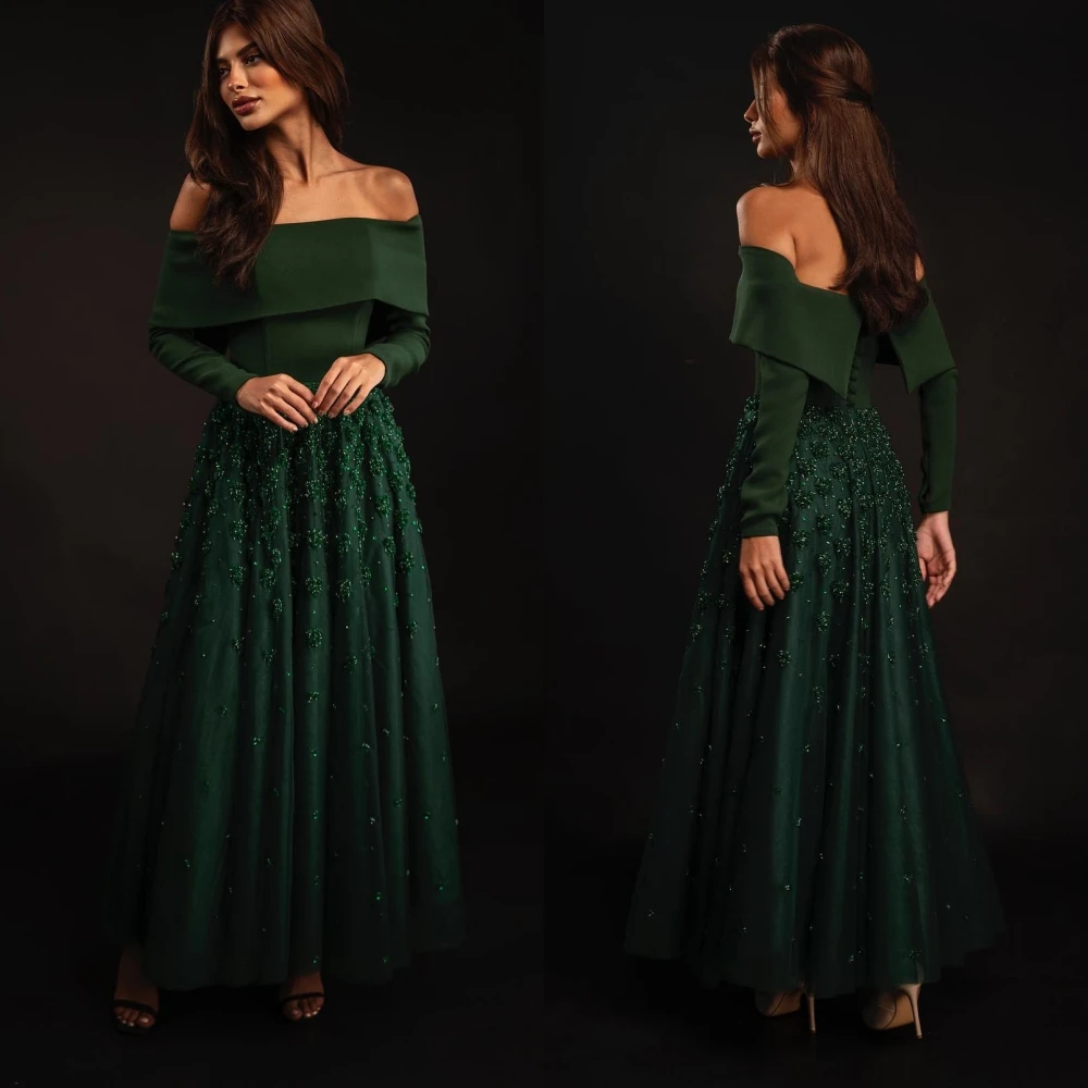 

Jiayigong Jersey Sequined Beading Ruched Prom A-line Off-the-shoulder Bespoke Occasion Gown Midi Dresses Saudi Arabia