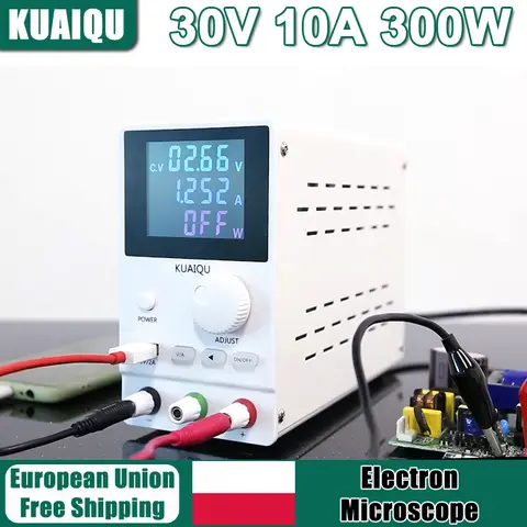 KUAIQU 30V 10A 300W DC Power Supply Programmable Knob Voltage Regulator OUTPUT USB 5V 2A Phone Charging White 220V/110V Source