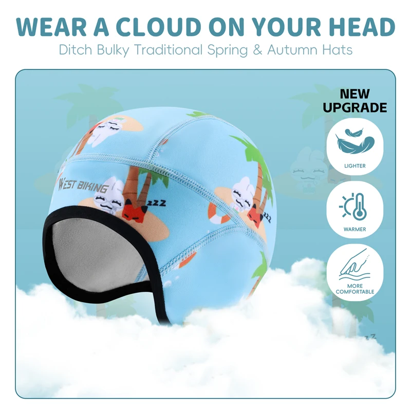 WEST BIKING Youth Cycling Hat Thermal Windproof Ear Flap Beanie High Elastic Skin‑Friendly Cute Cartoon Printed Warm Headgear