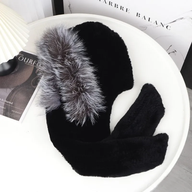 

New fashionable fur hand-woven scarf hat and all-in-one women's