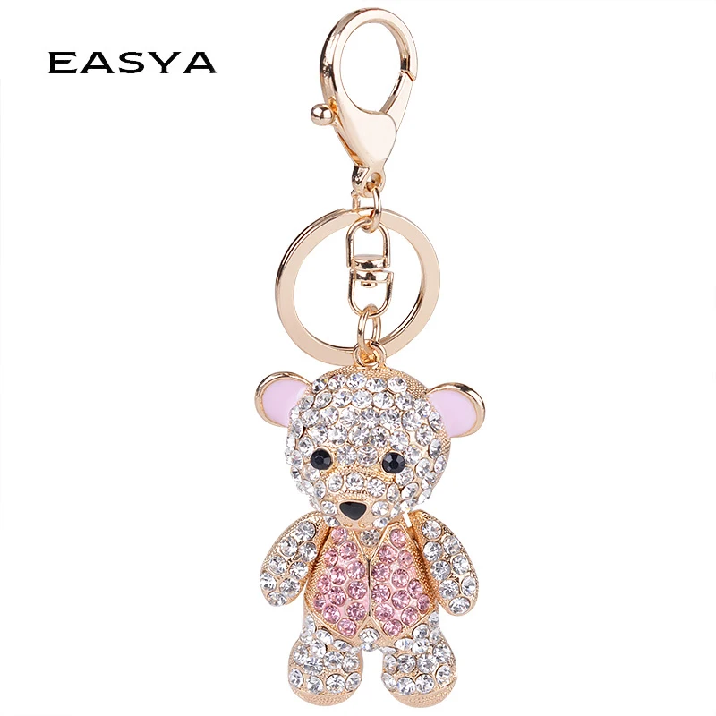 EASYA Big Bear Keychain Mini Bear Key Ring 8x4.5cm Rhinestone Key Chain Zinc Alloy Key Holder Women Fashion Jewelry CHY-2449