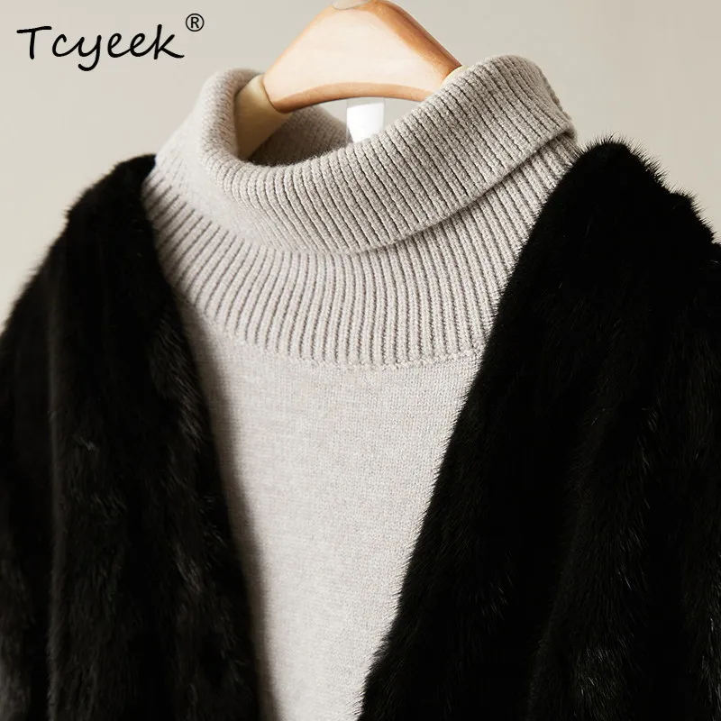 Kamizelka z prawdziwego futra norek Tcyeek, damska odzież zimowa, ciepły płaszcz bez rękawów z prawdziwego futra, nowość w kategorii płaszczy, patchworkowa kamizelka damska z futra norek, fourrure femme.