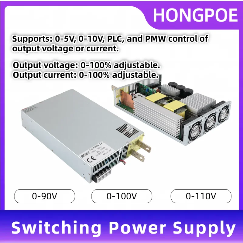 

Adjustable Switching Power Supply 1500W-8000W Input 110/220/380VAC to DC 0-90V 100V 110V Output with 0-5V 0-10V PLC PMW Control