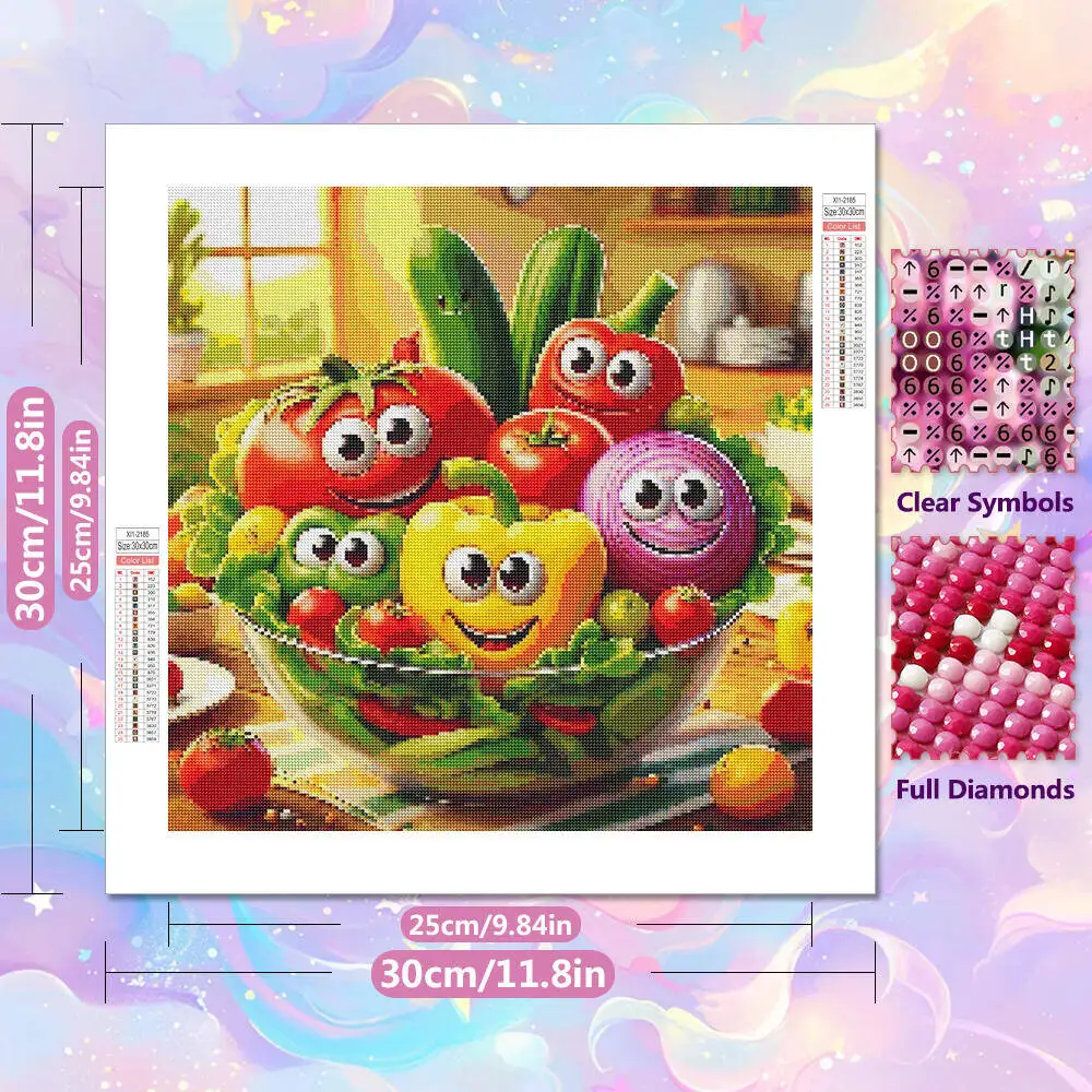 EverShine 5D Diamond Painting Cartoon Vegetable DIY Full Square Round Drill Embroidery Onion Cucumber Mosaic Tomato Wall Decor