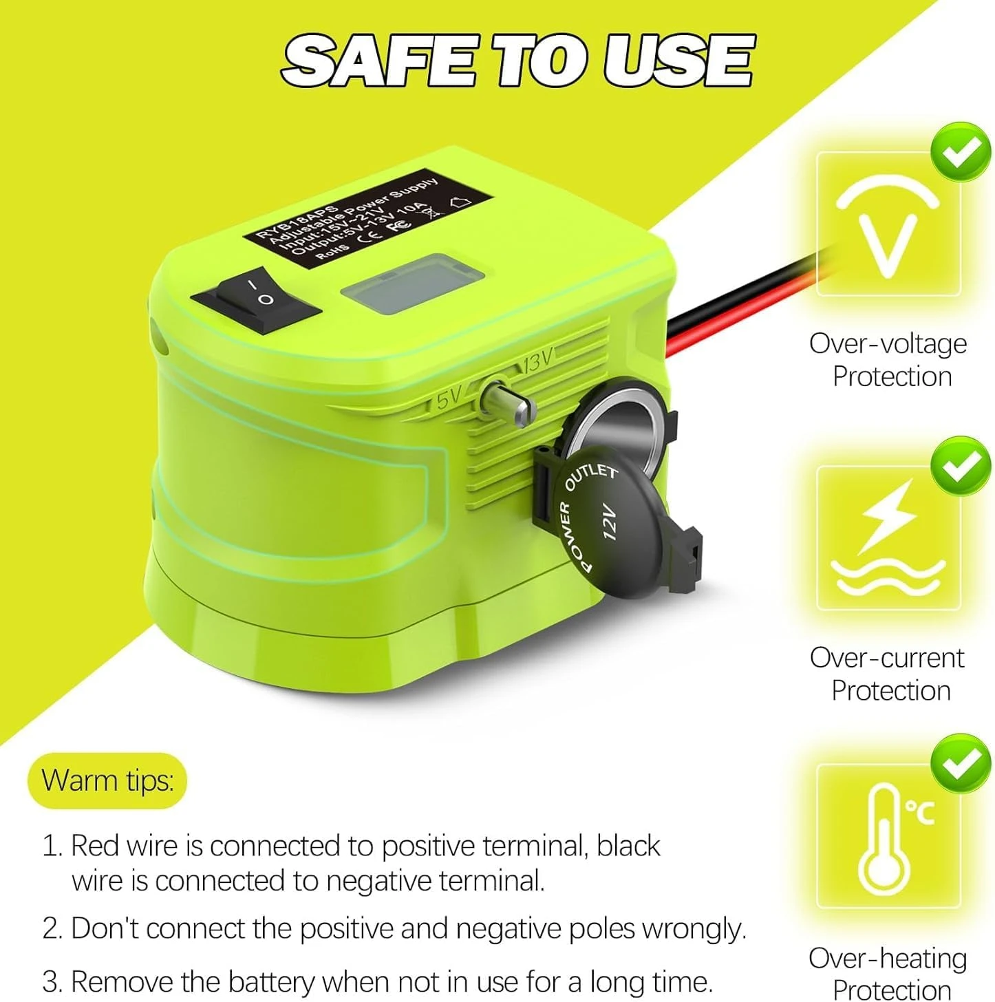 18V zu 12V Step-Down-Buck-Konverter für Ryobi 18V Akku 10A 130W Spannungsreduzierer mit Zigarettenanzünder-Anschluss für DIY RC-Auto – Detail 5