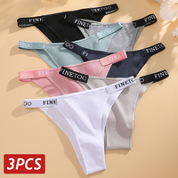 3PCS/Set Ribbed Cotton Panties Women FINETOO English Letter Elastic Strap Sexy Low Rise Brazilian Panties Female Underwear M-XL