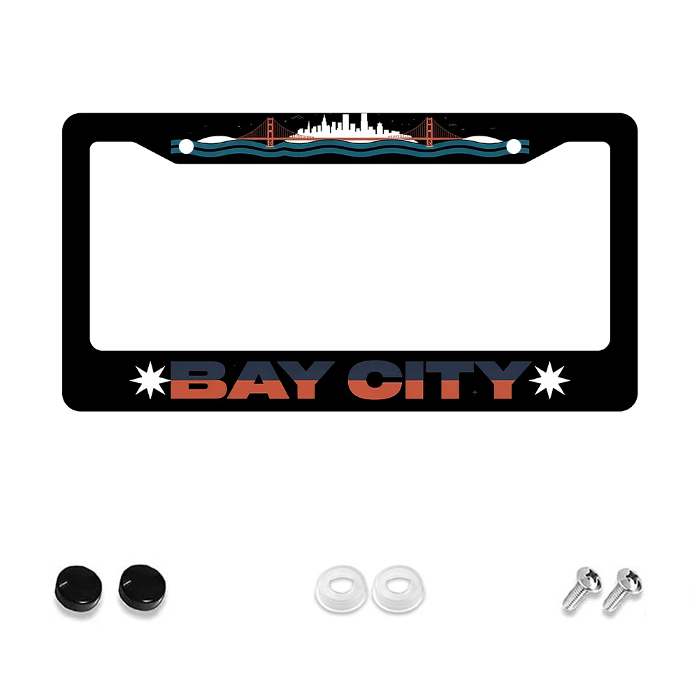 

1 шт. черная алюминиевая рамка номерного знака с 2 отверстиями и рисунком моста Bay City Bridge, 6x12 дюймов, включает комплект винтов, новинка в стиле ретро
