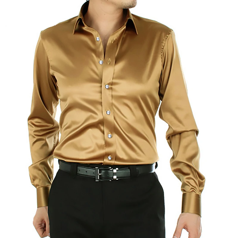 

Men's Long Sleeve Silk Shirt Smooth Fabric Bright Surface Dancing Top Summer Thin Style Light Sensation Other Other Other