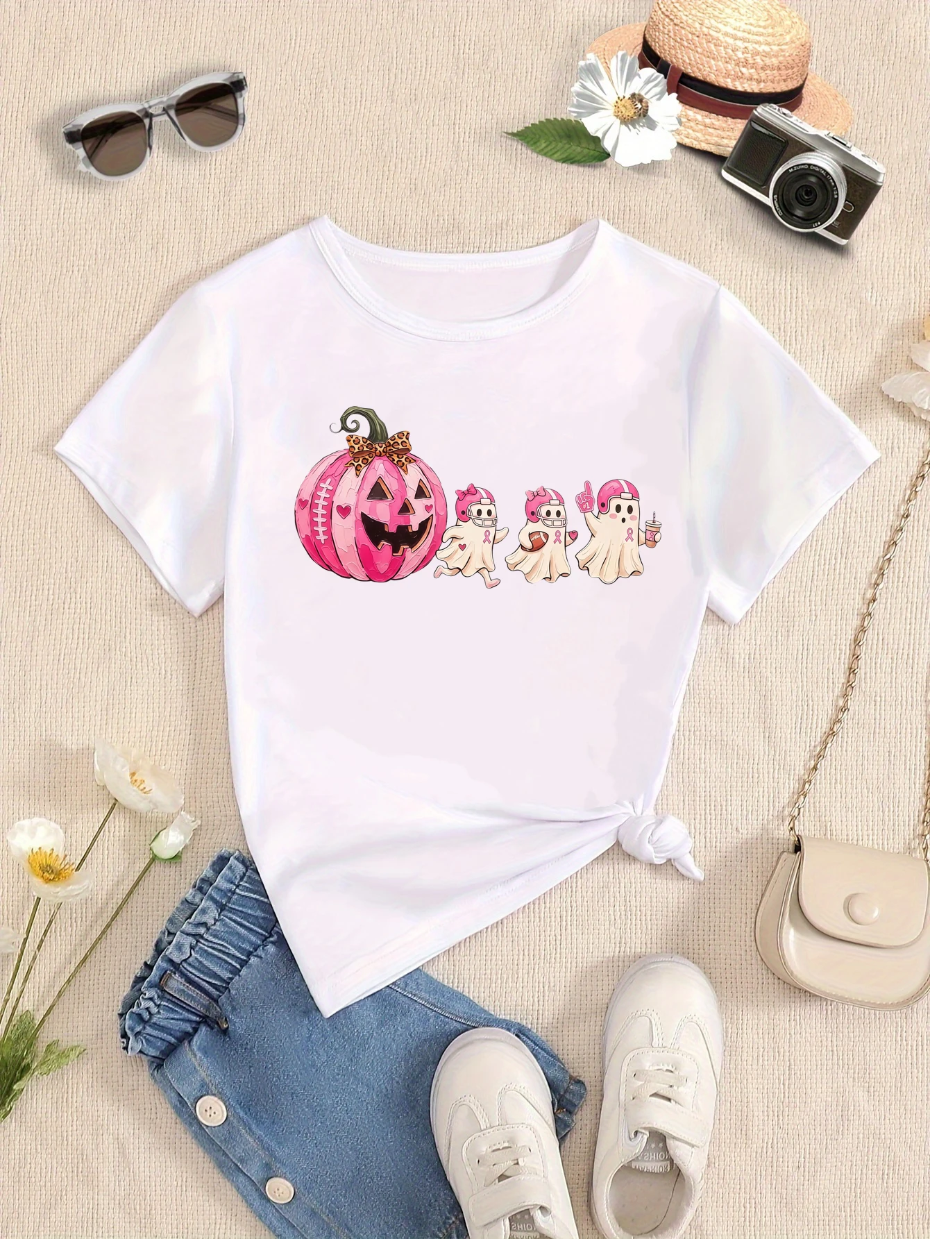 Pumpkin Boo Printed T Shirt Girls Halloween And Thanksgiving Gift T-Shirt Funny Kids Clothes White/Black/Blue/Purple T-Shirt