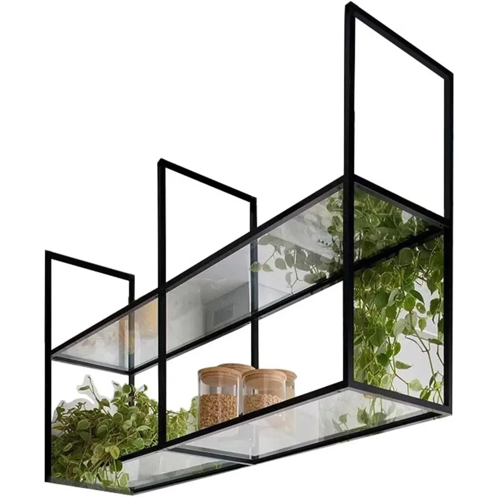 

Ceiling Hanging Shelves Floating Shelf Suspended Iron Art Wall Storage Shelving Display Rack in Kitchen Bar Indoor,
