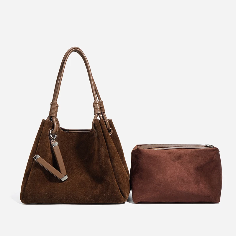 Luxury Suede Leather Crossbody Shoulder Bag,High Quality Shopper Basket Bucket Bag,Trendy Classic Women\'s Vintage Brown Handbag