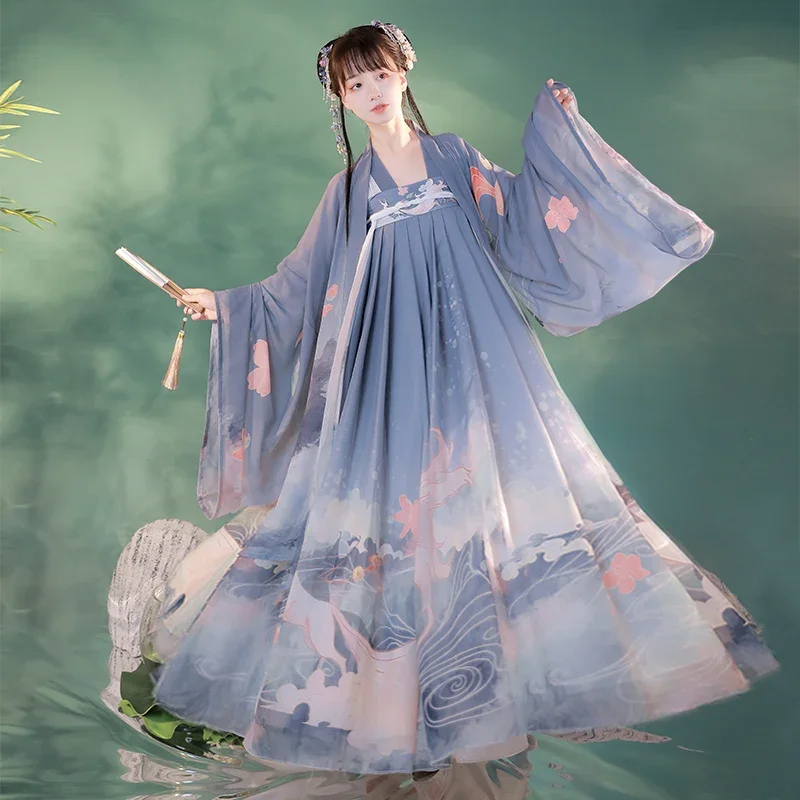 

WATER Hanfu Women's Dresses Ancient Chinese National Folk Traditional Style Costume Spring Autumn Cosplay Nine Tailed Fox