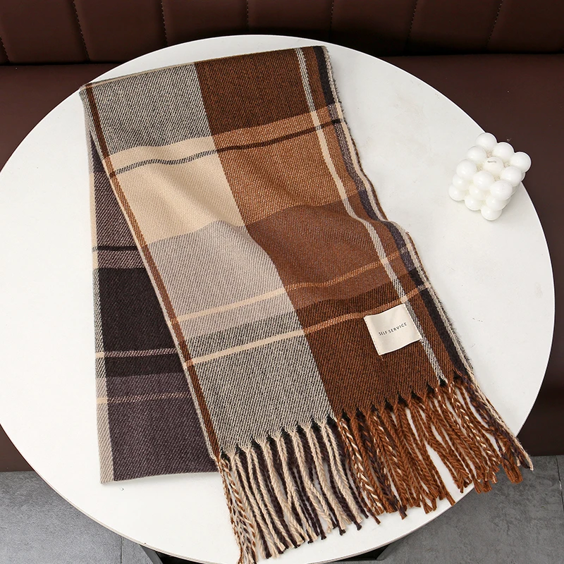 Winter Plaid Scarf Design Women Cashmere Pashmina Warm Shawl Lady Wrap Tassel Scarves Knitted Men Foulard Thick Blanket 2024