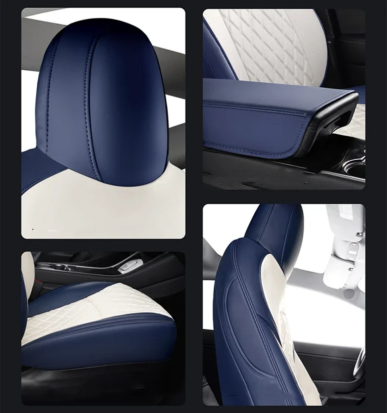 Luxury Genuine Leather in Middle Part Original Custom Fit for 2019-2022 Model 3 Car Front Rear Seat Kits Covers Cushion 5