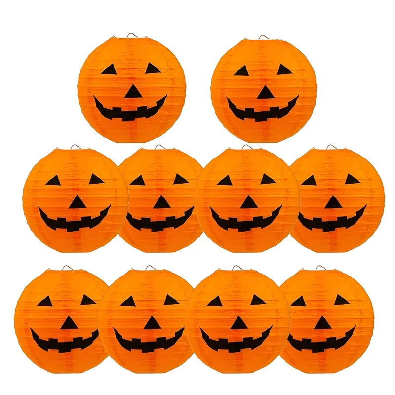 16Pcs Halloween Pumpkin Paper Lanterns Mixed Large Small Jack-o-Lanterns with Hooks Hanging Decor for Party Horror Thanksgiving