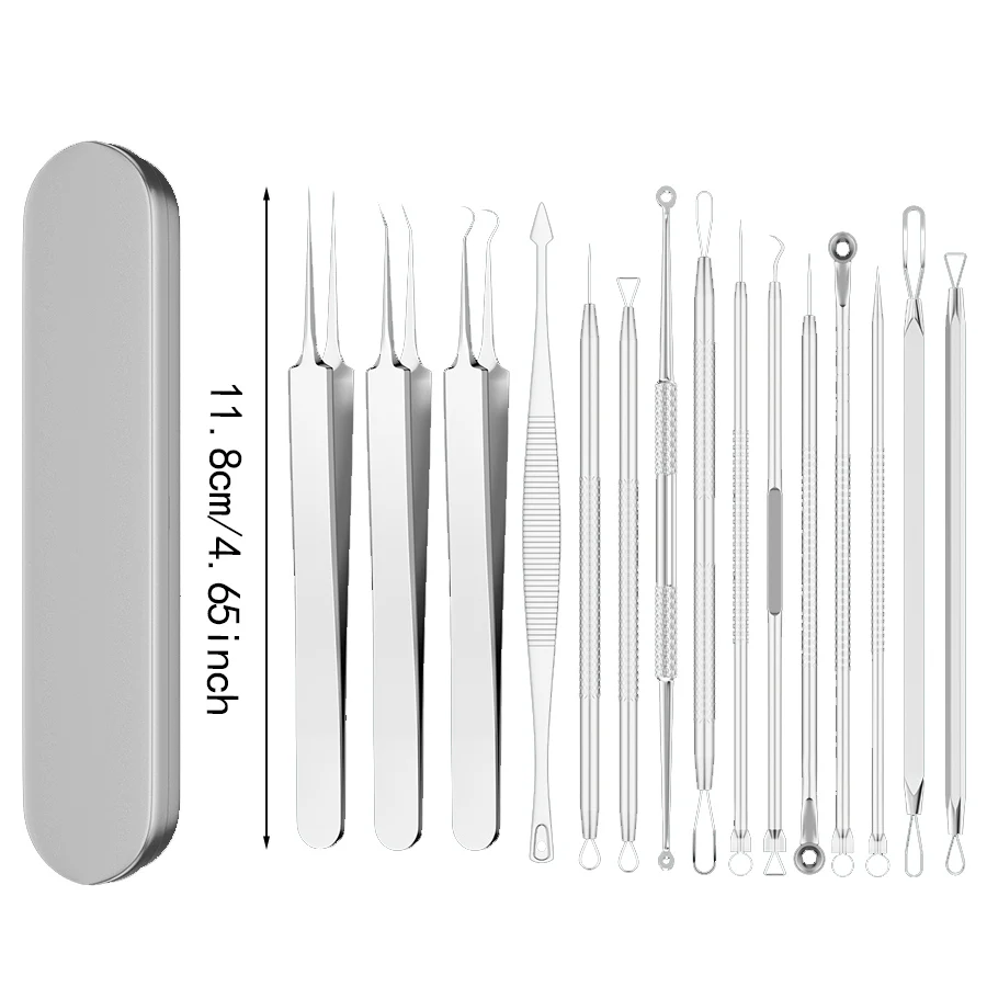 16PCS Blackhead Remover Kit, Professional Pimple Extractor Comedone Popper Tool for Face & Nose, Skin Care Set for All Skin Type